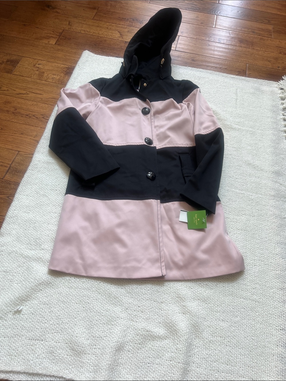 NWT Kate Spade Women’s Two-Tone Hooded Trench Coat - Blush Pink & Black